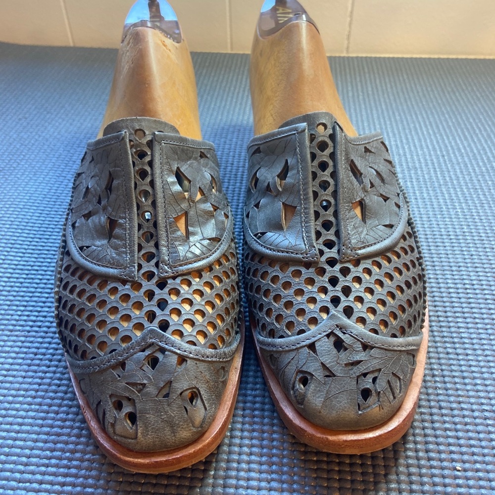 Free People Charcoal Leather Paramount Slip-On Laser Cut Mule